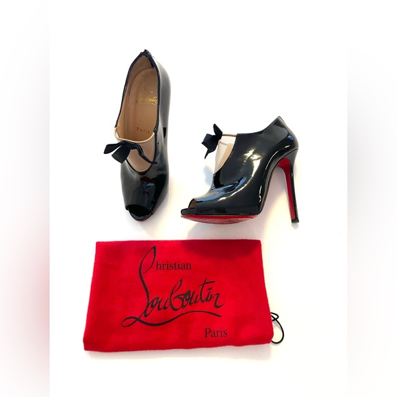 Christian Louboutin Estandono Patent Bow Booties Sz:37 Rare - Picture 5 of 15